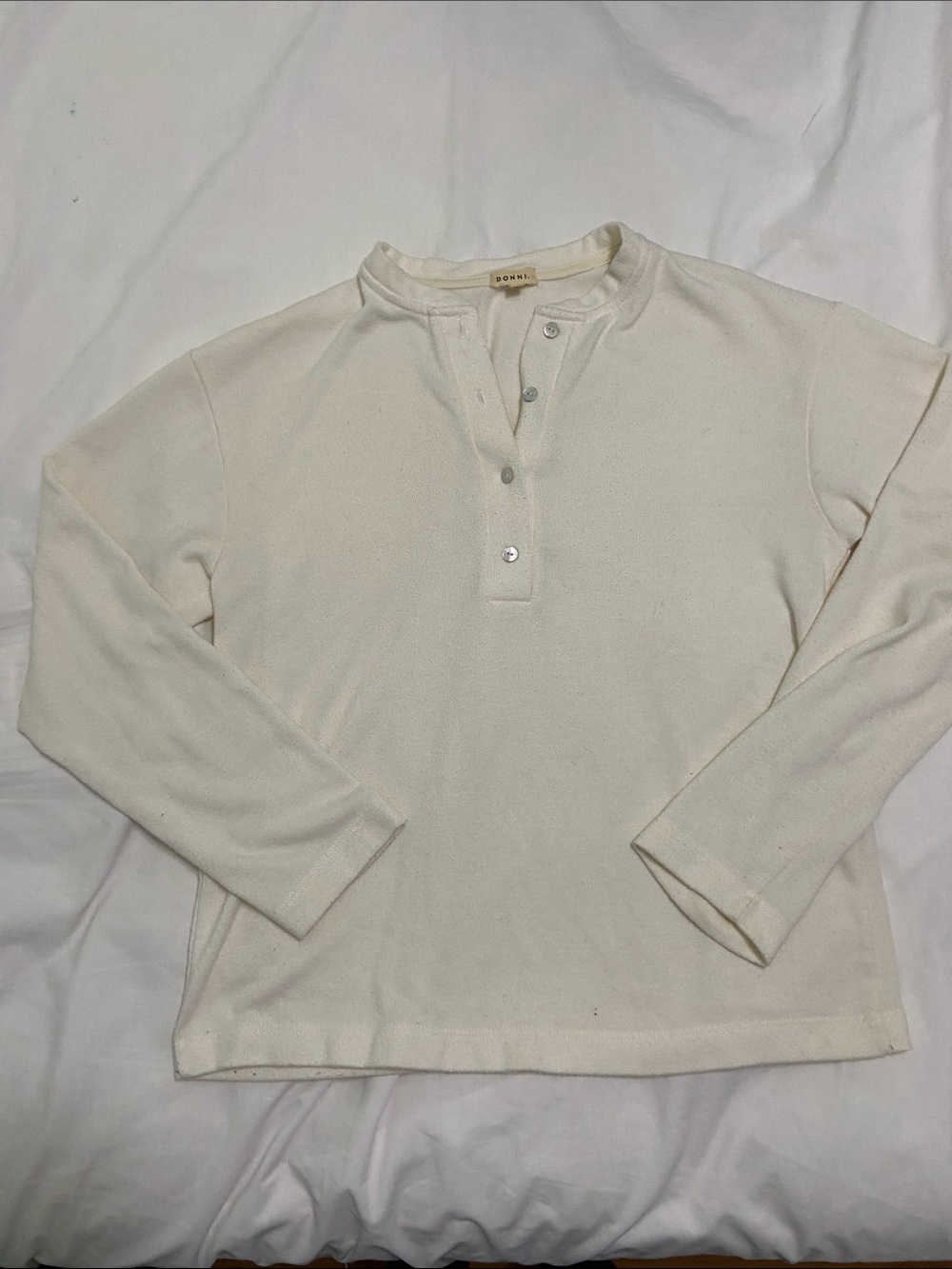 DONNI. Cream Henley Long-Sleeve Top